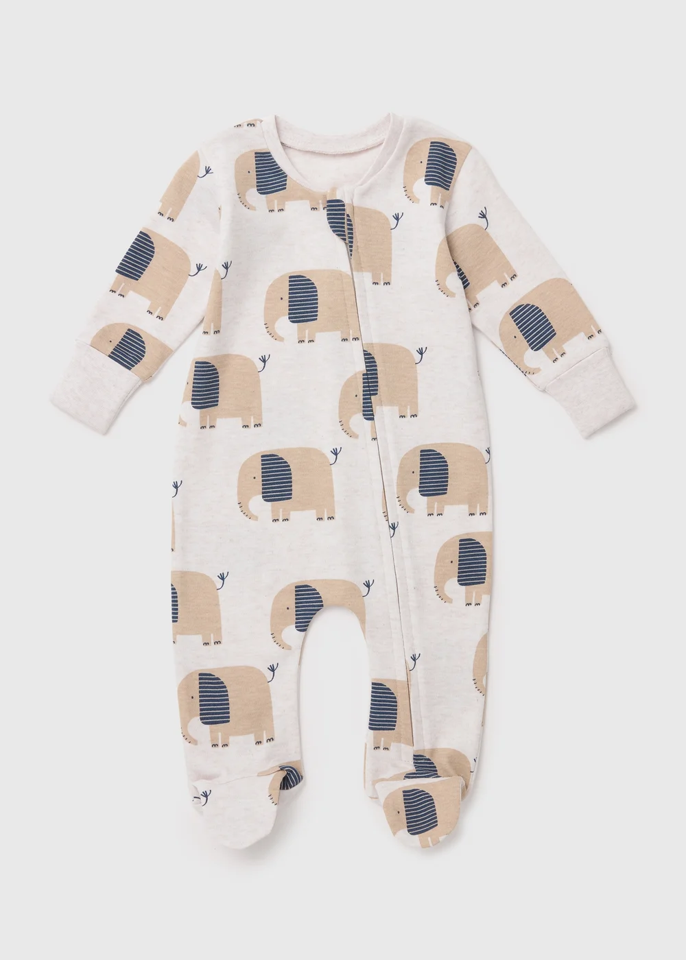 Baby Grey Elephant Print Zipped Sleepsuit (Newborn-18mths) - Newborn Image 1