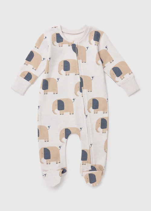 Baby Grey Elephant Print Zipped Sleepsuit (Newborn-18mths) - Newborn Image 1