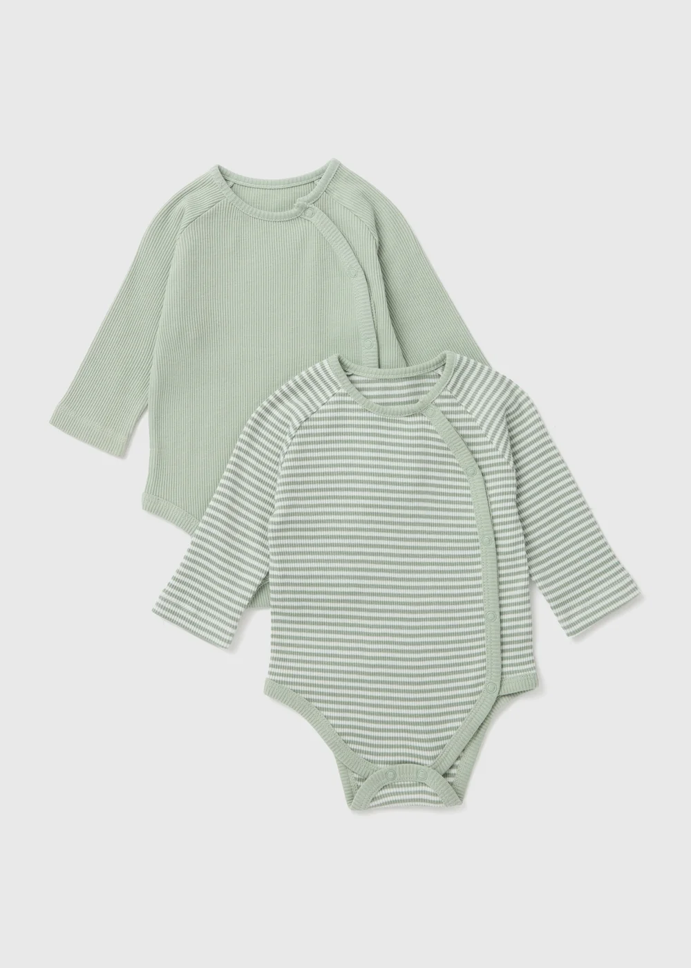 Baby 2 Pack Sage Ribbed Bodysuits (Tiny Baby-18mths) - 0-3 months Image 1