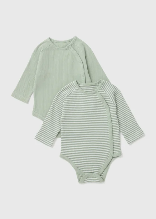 Baby 2 Pack Sage Ribbed Bodysuits (Tiny Baby-18mths) - 0-3 months Image 1