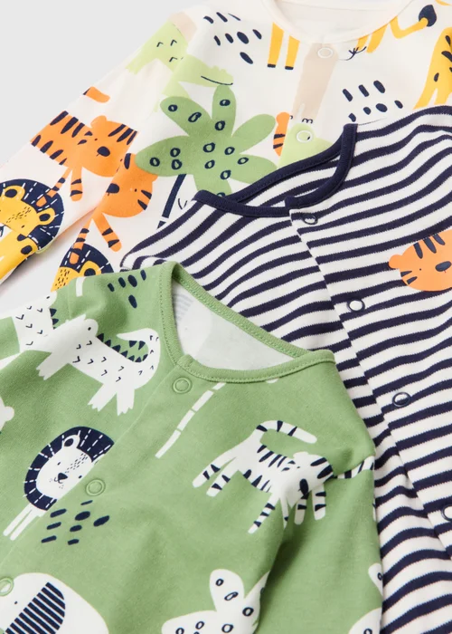 Baby 3 Pack Green Jungle Sleepsuits (Tiny Baby-18mths) - Tiny Baby Image 2