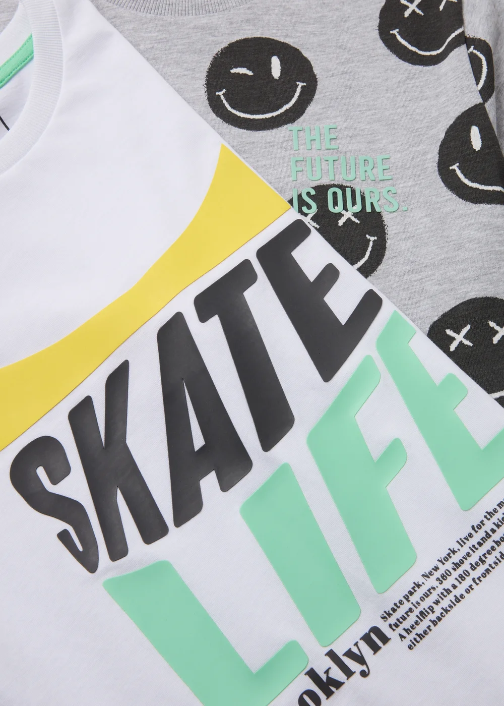 Boys 2 Pack White Smiles & Skate T-Shirts - 7 Yrs Image 2