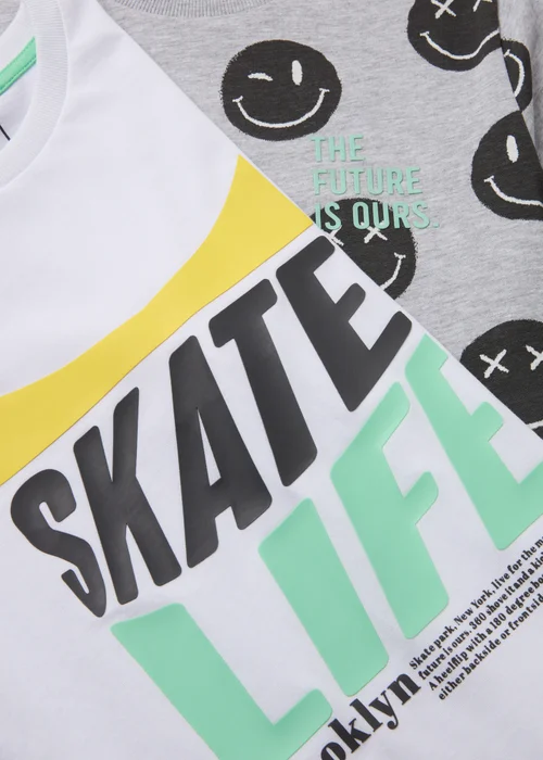 Boys 2 Pack White Smiles & Skate T-Shirts - 7 Yrs Image 2