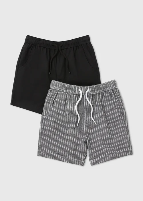 Boys 2 Pack Black & Grey Woven Shorts (7-13yrs) - Age 7 Years Image 1
