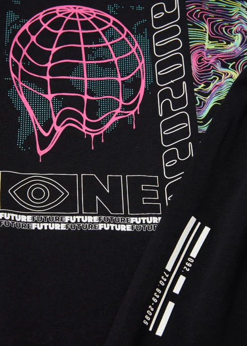 Boys Black World Foil Print Upsec Pyjama Set (4-12yrs) - Age 4 Years Image 2