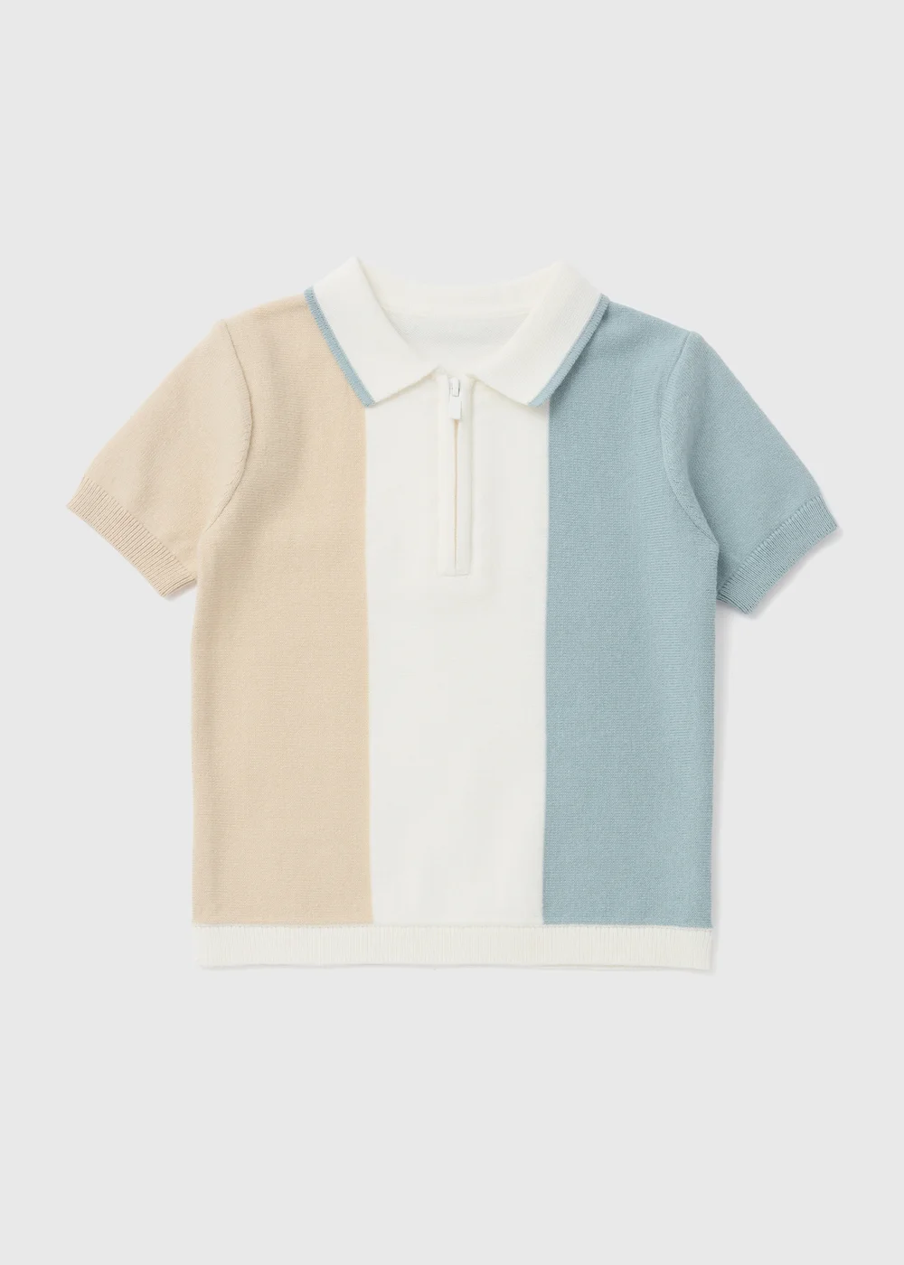 Boys Blue & Stone Cut & Sew Knitted Polo Shirt (1-7yrs) - 1 to 1 half years Image 1
