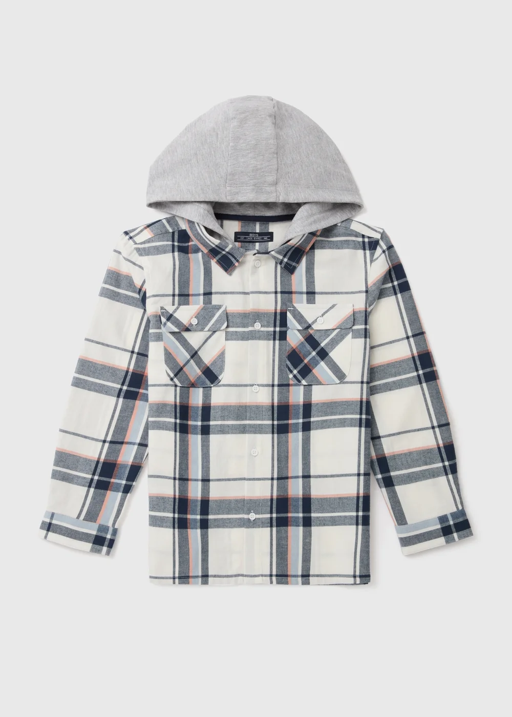 Boys Ecru Check Hooded Shacket (7-13yrs) - 7 Yrs Image 1