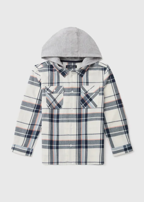 Boys Ecru Check Hooded Shacket (7-13yrs) - 7 Yrs Image 1