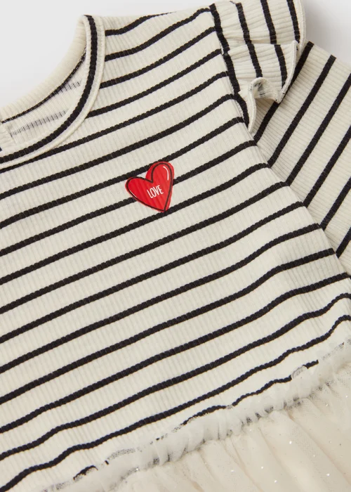 Girls White Stripe Mesh Dress (1-7yrs) - 1-1.5 Yrs Image 2