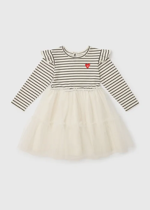 Girls White Stripe Mesh Dress (1-7yrs) - 1-1.5 Yrs Image 1
