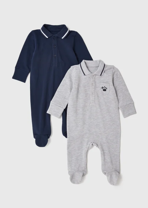 2 Pack Cream Preppy Boy Sleepsuit (Tiny Baby - 18mths) - Tiny Baby Image 1