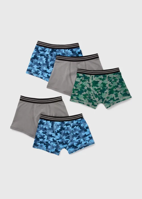 Boys 5 Pack Multicolour Camo Print Trunks (2-13yrs) - Age 2 - 3 Years Image 1