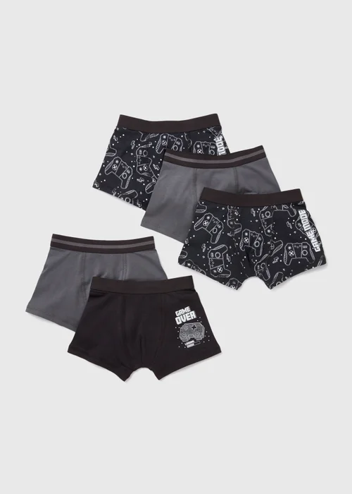 Boys 5 Pack Multicolour Gamer Print Trunks (2-13yrs) - Age 2 - 3 Years Image 1