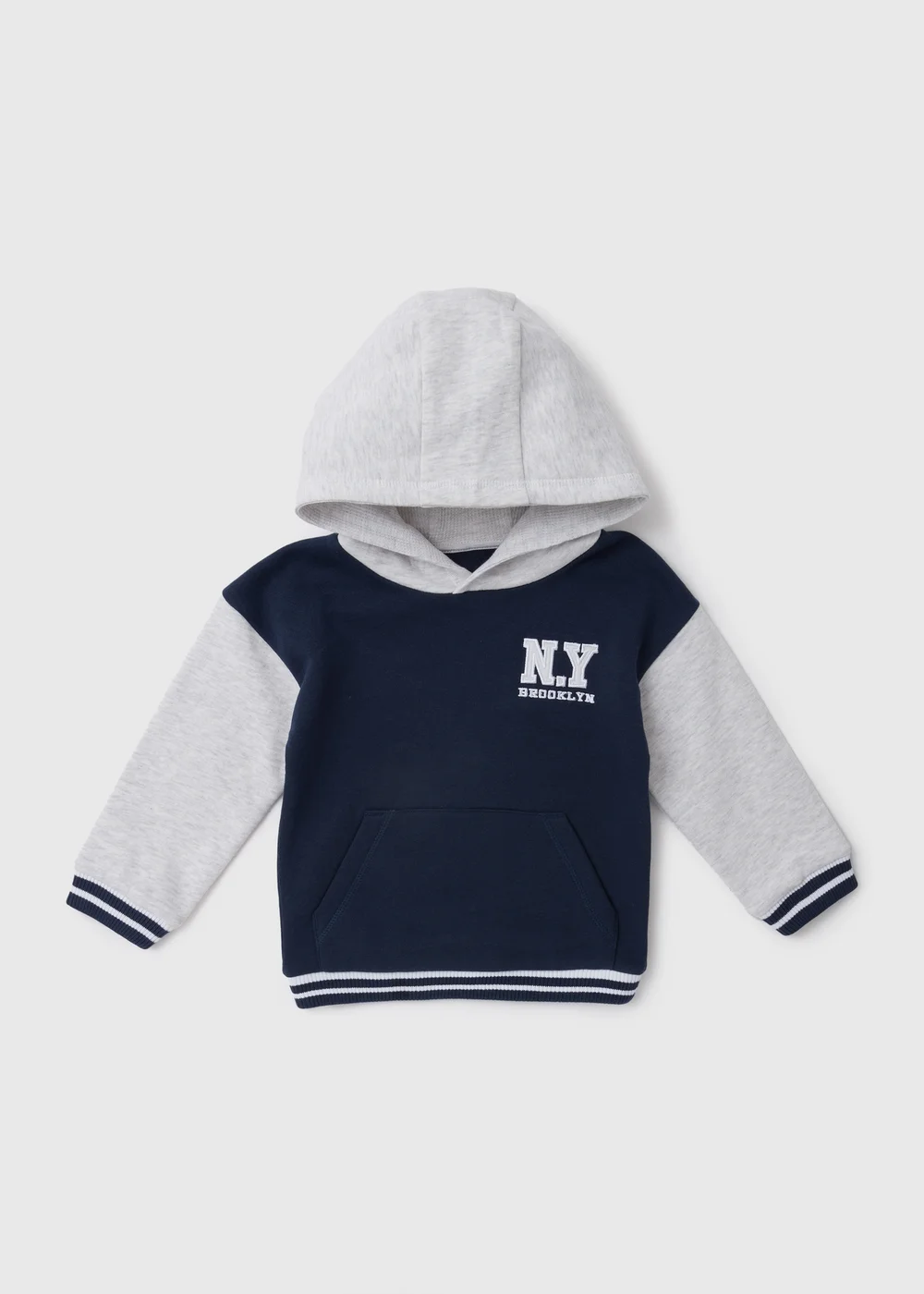 Boys Navy & Grey "Brooklyn" Slogan Hoodie (1-7yrs) - 1-1.5 Yrs Image 1