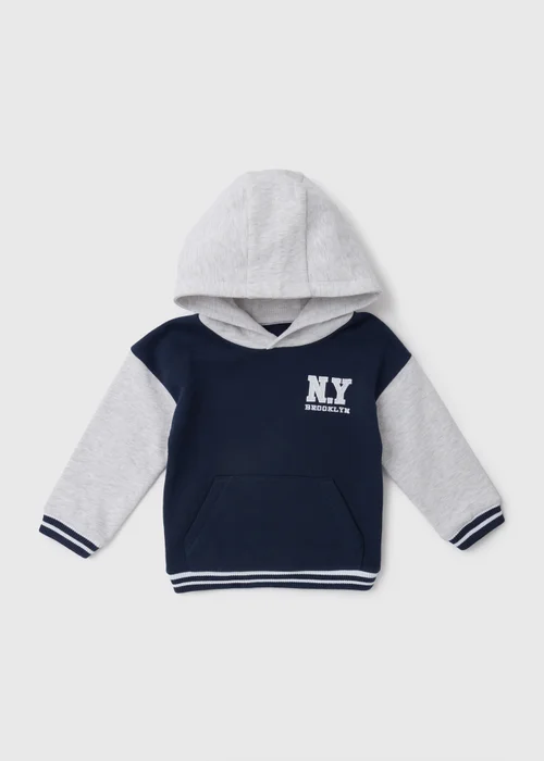 Boys Navy & Grey "Brooklyn" Slogan Hoodie (1-7yrs) - 1-1.5 Yrs Image 1