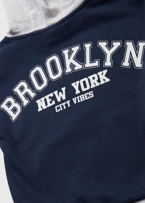 Boys Navy & Grey "Brooklyn" Slogan Hoodie (1-7yrs) - 1-1.5 Yrs Image 2