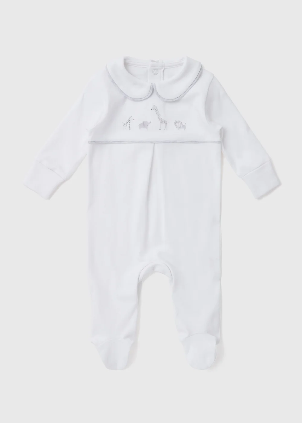 Baby White Animal Print Jersey Sleepsuit (Tiny Baby-12mths) - Tiny Baby Image 1