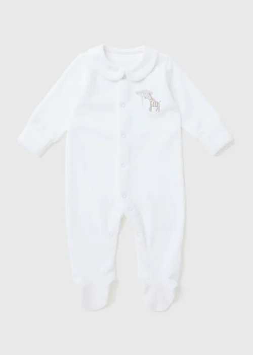 Baby White Zebra Velour Sleepsuit (Tiny Baby-12mths) - Tiny Baby Image 1