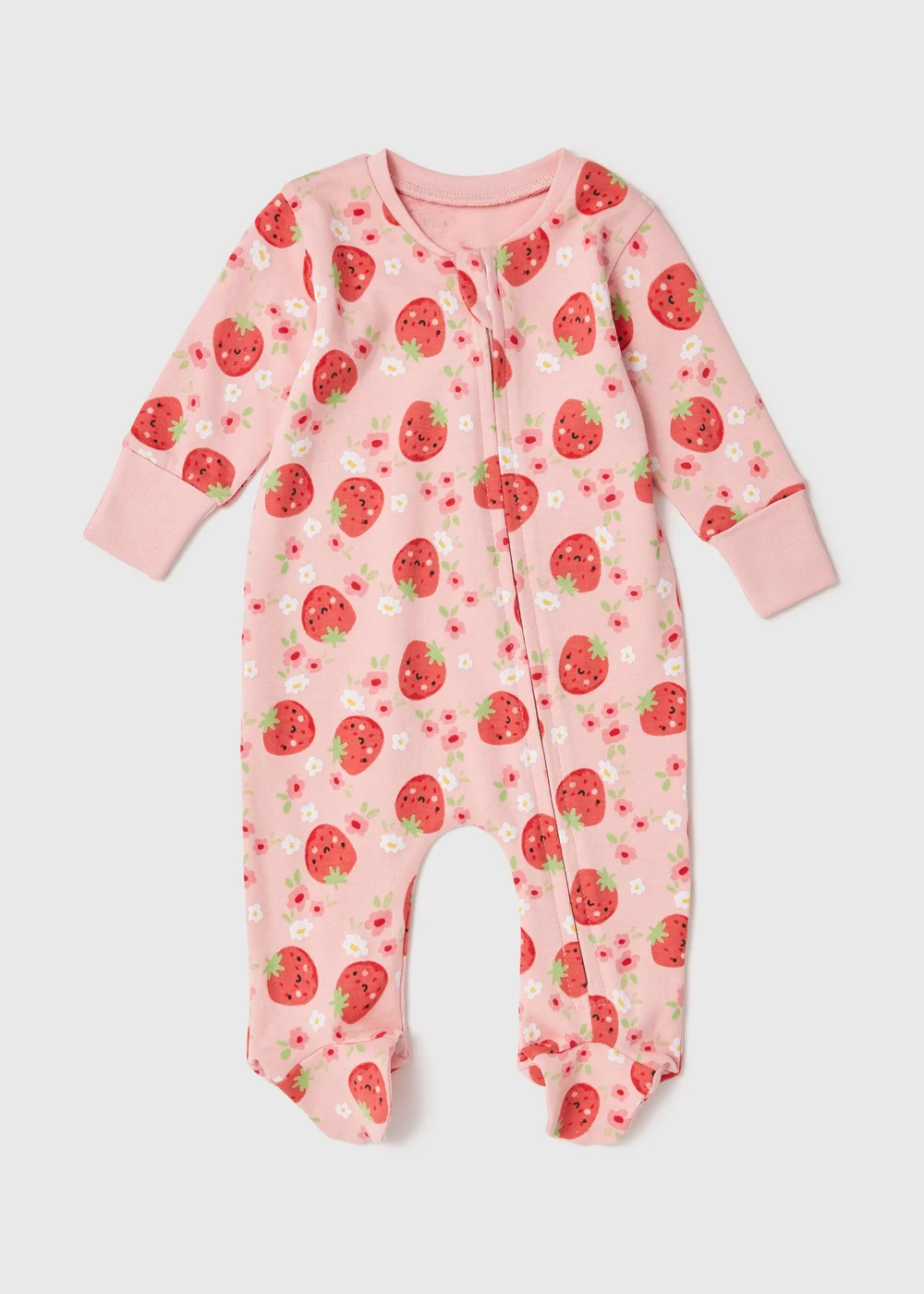 Baby Red Strawberry Zip Sleepsuit (Newborn-18mths) - Newborn Image 1