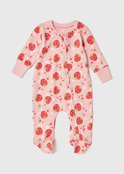 Baby Red Strawberry Zip Sleepsuit (Newborn-18mths) - Newborn Image 1