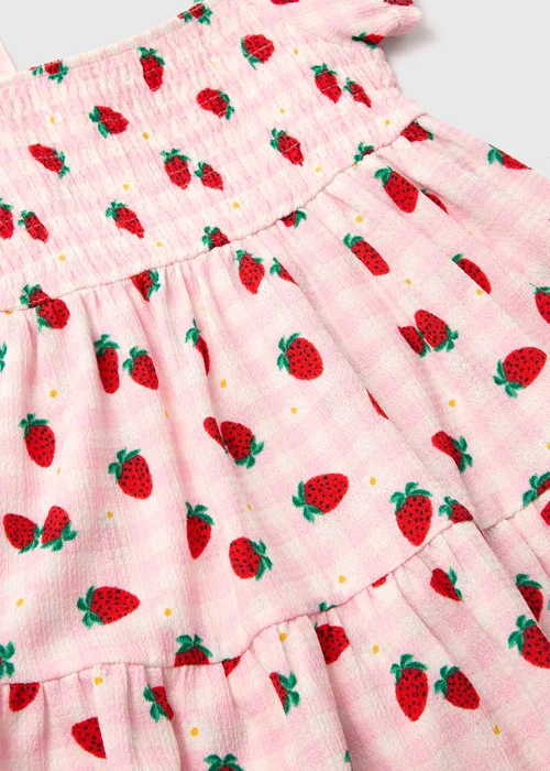 Girls Pink Strawberry Print Crinkle Dress (1-7yrs) - 1-1.5 Yrs Image 2