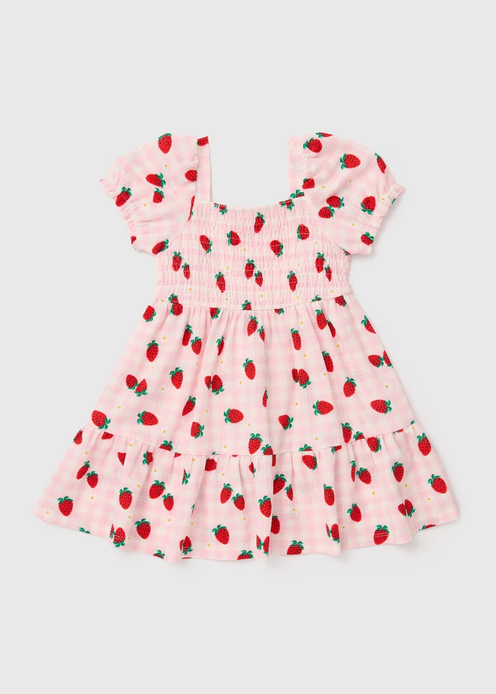 Girls Pink Strawberry Print Crinkle Dress (1-7yrs) - 1-1.5 Yrs Image 1