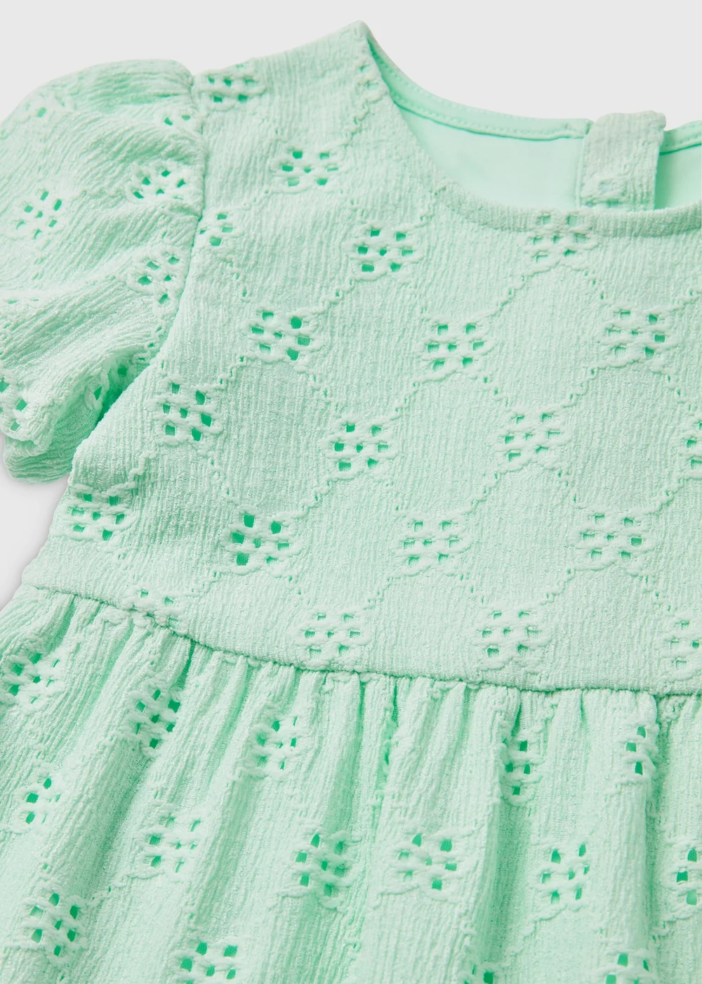 Girls Green Tiered Jersey Broderie Dress (1-7yrs) - 1-1.5 Yrs Image 2