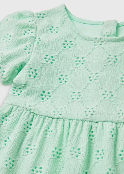 Girls Green Tiered Jersey Broderie Dress (1-7yrs) - 1-1.5 Yrs Image 2