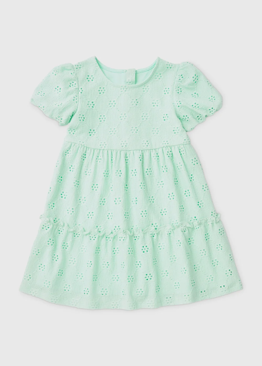 Girls Green Tiered Jersey Broderie Dress (1-7yrs) - 1-1.5 Yrs Image 1