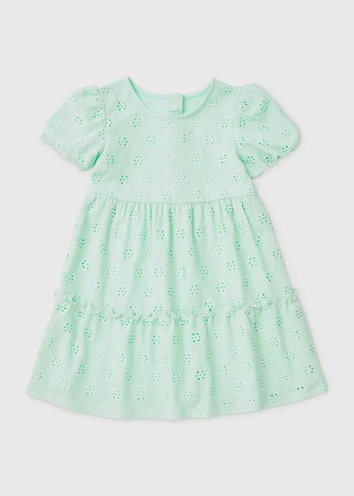 Girls Green Tiered Jersey Broderie Dress (1-7yrs) - 1-1.5 Yrs Image 1