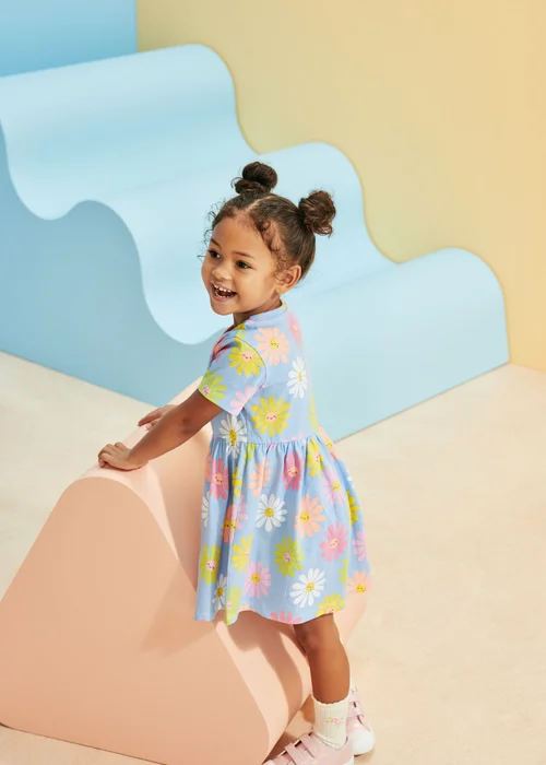Girls Blue Daisy Dress (1-7yrs) - 1-1.5 Yrs Image 4