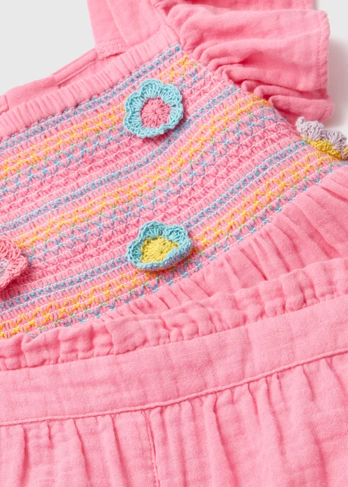 Girls Pink Embroidered Mesh Top & Shorts Set (1-7yrs) - 1-1.5 Yrs Image 2