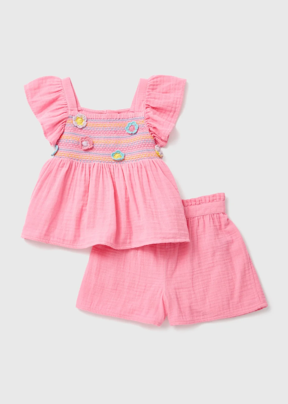 Girls Pink Embroidered Mesh Top & Shorts Set (1-7yrs) - 1-1.5 Yrs Image 1