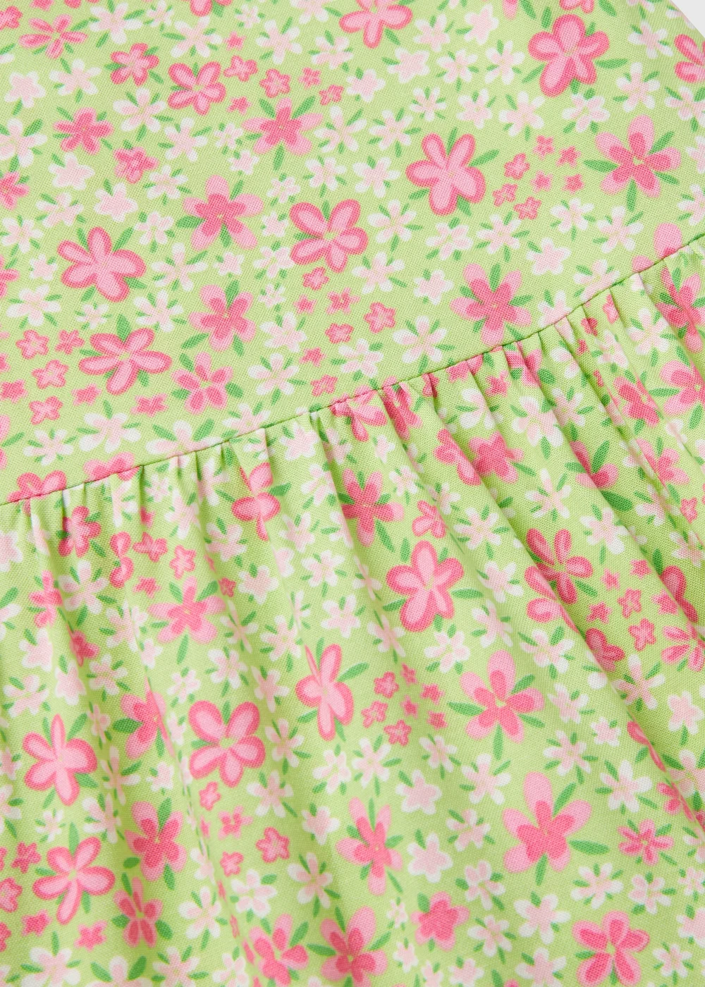 Girls Green Flower Print Viscose Dress (1-7yrs) - 1-1.5 Yrs Image 2
