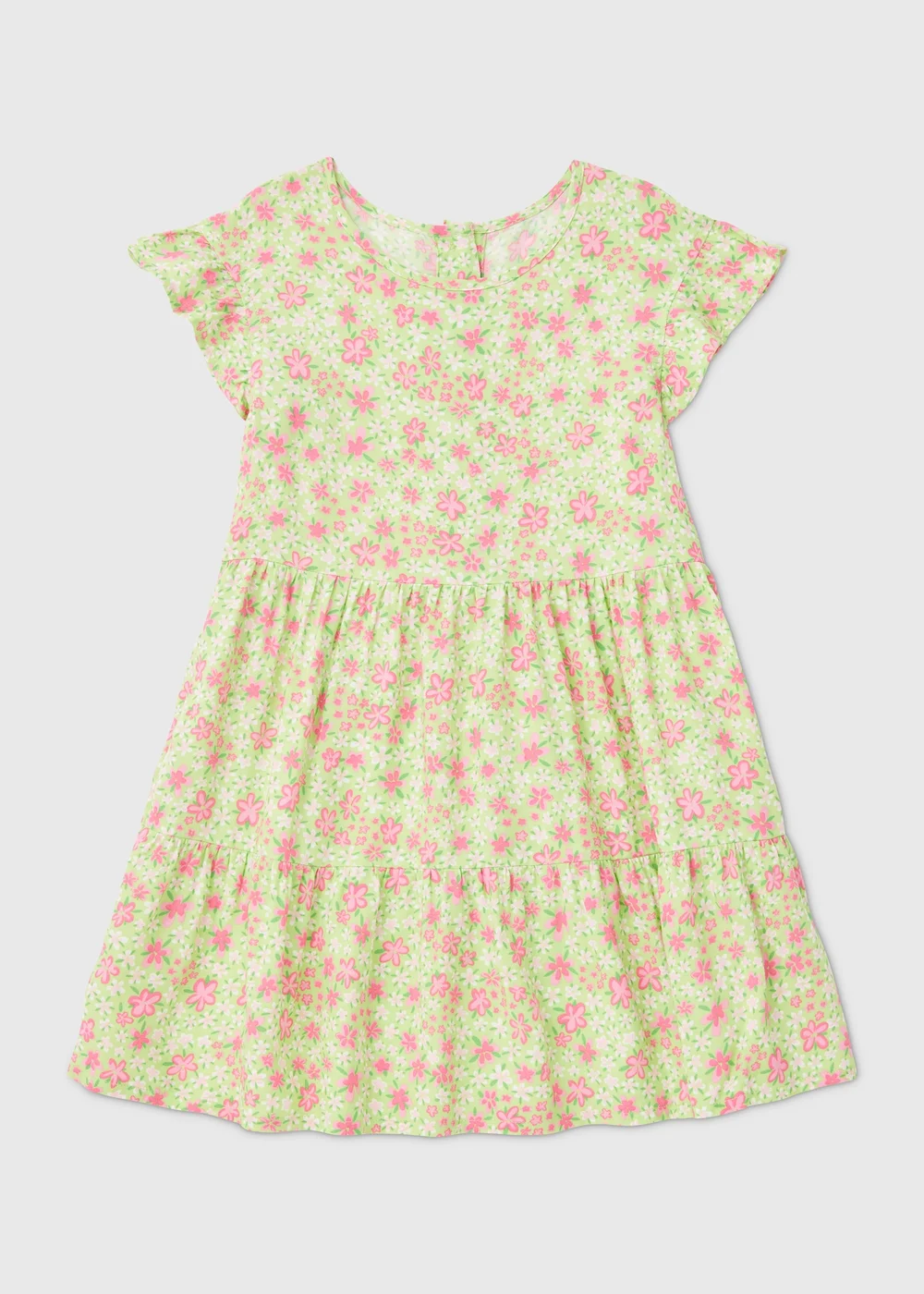 Girls Green Flower Print Viscose Dress (1-7yrs) - 1-1.5 Yrs Image 1