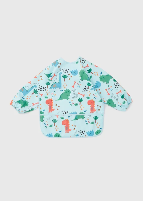 Baby Blue Dino Print Coverall Bib - One Size Image 1