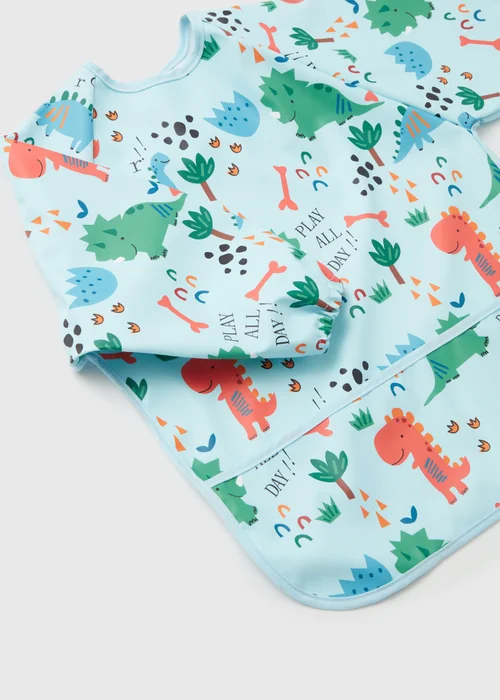 Baby Blue Dino Print Coverall Bib - One Size Image 2