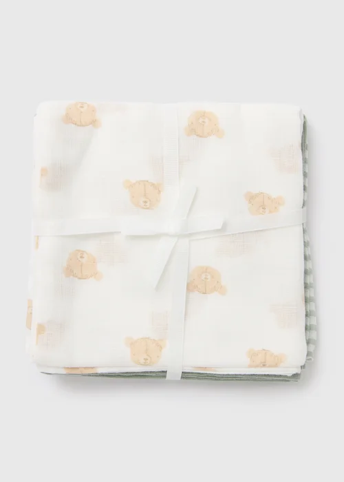 Baby 3 Pack Sage Muslin Squares - One Size Image 1