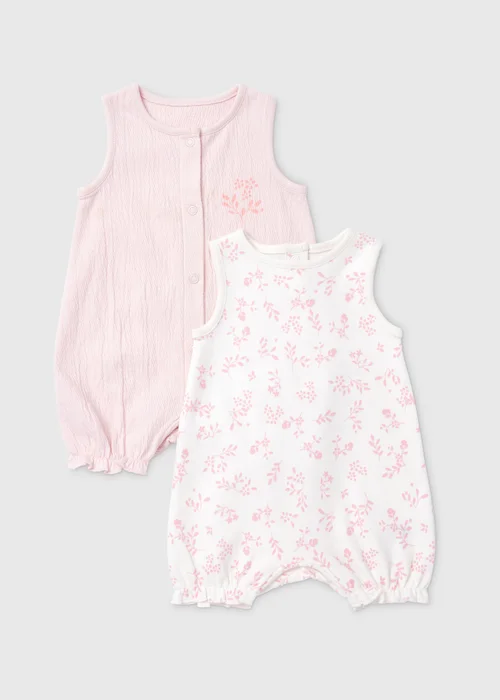 Baby 2 Pack Pink Crinkle Romper(Tiny Baby-18mths) - 0-3 months Image 1