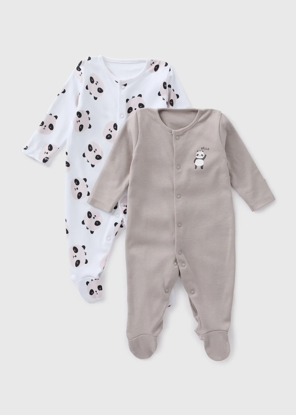 Baby 2 Pack Grey & White Panda Sleepsuits (Newborn-23mths) - Newborn Image 1
