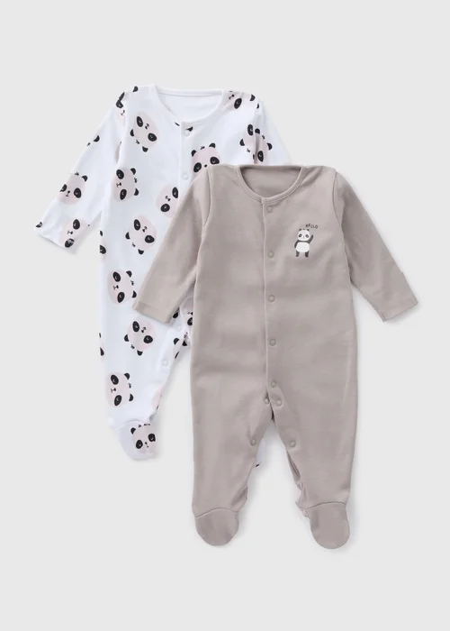 Baby 2 Pack Grey & White Panda Sleepsuits (Newborn-23mths) - Newborn Image 1