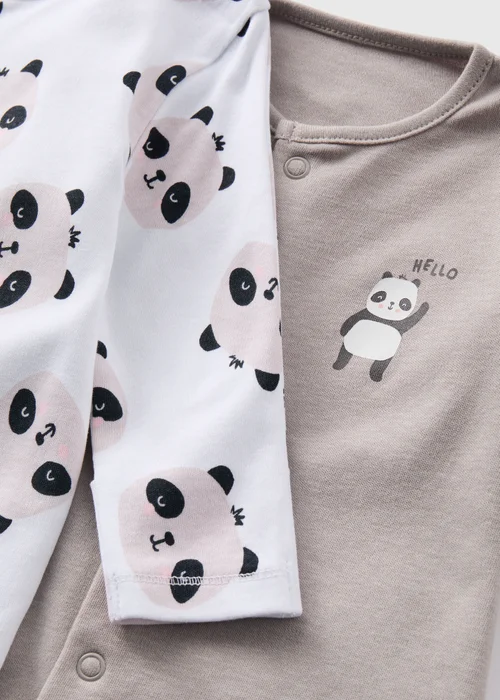 Baby 2 Pack Grey & White Panda Sleepsuits (Newborn-23mths) - Newborn Image 2