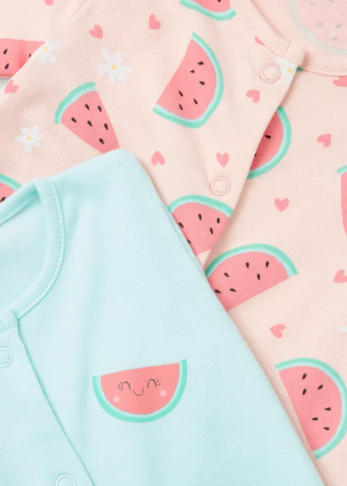 Baby 2 Pack Blue & Pink Watermelon Sleepsuit (Newborn-23mths) - Newborn Image 2