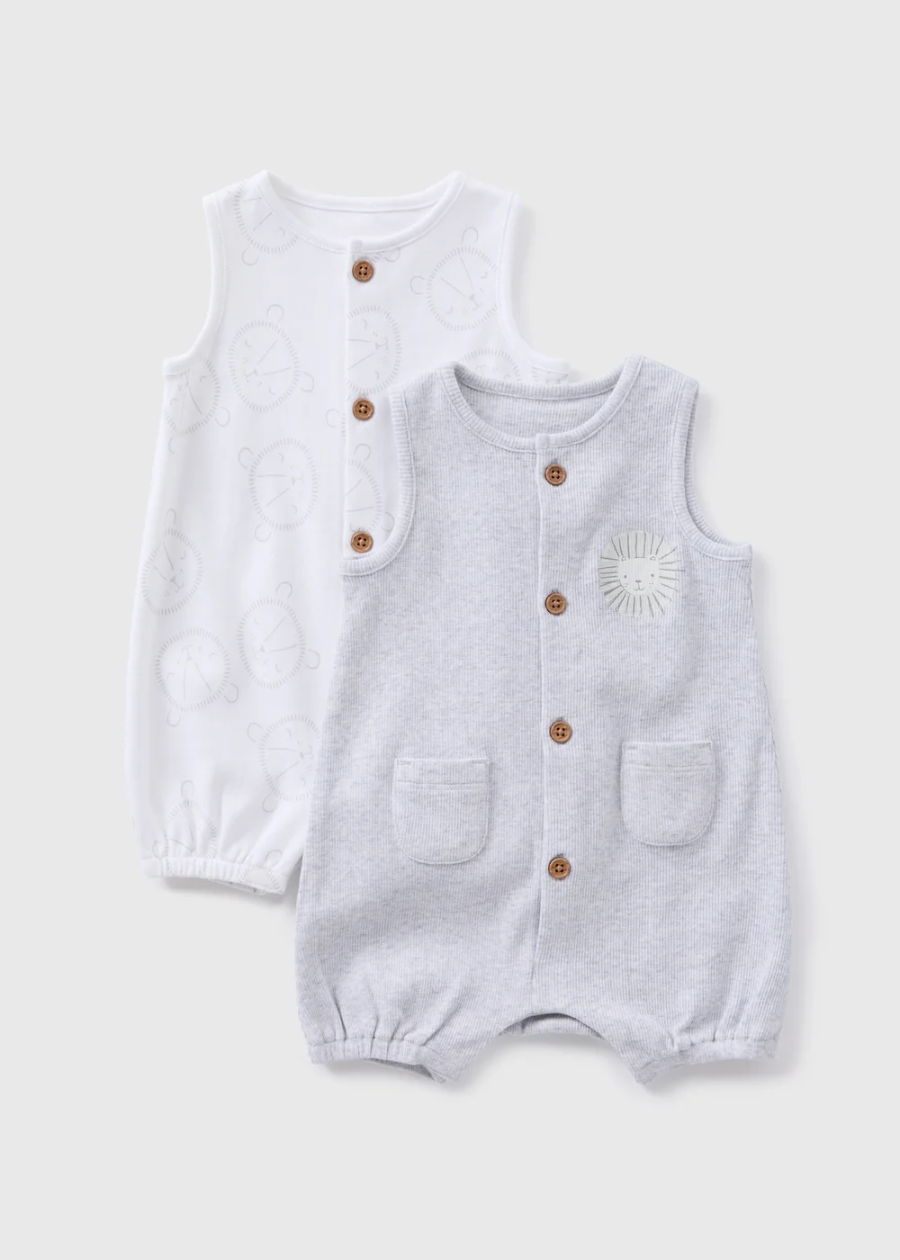 Baby 2 Pack Grey Ribbed Romper (Tiny Baby-18mths) - 0-3 months Image 1