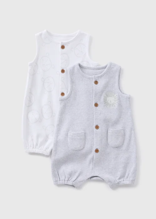 Baby 2 Pack Grey Ribbed Romper (Tiny Baby-18mths) - 0-3 months Image 1