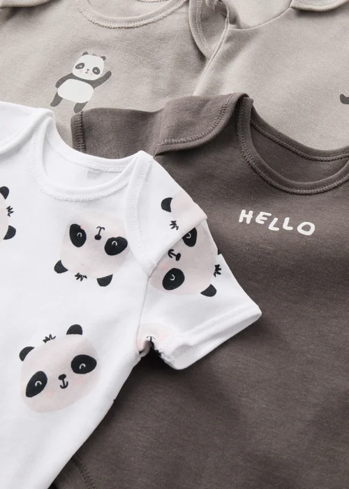 Baby 5 Pack Grey Panda Bodysuits (Newborn-23mths) - 0-3 months Image 2