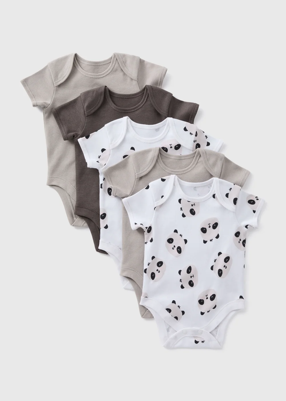 Baby 5 Pack Grey Panda Bodysuits (Newborn-23mths) - 0-3 months Image 1