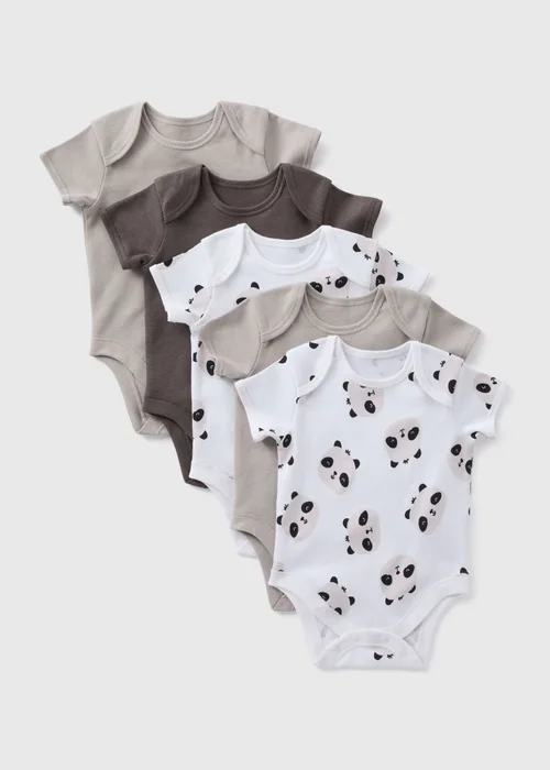 Baby 5 Pack Grey Panda Bodysuits (Newborn-23mths) - 0-3 months Image 1