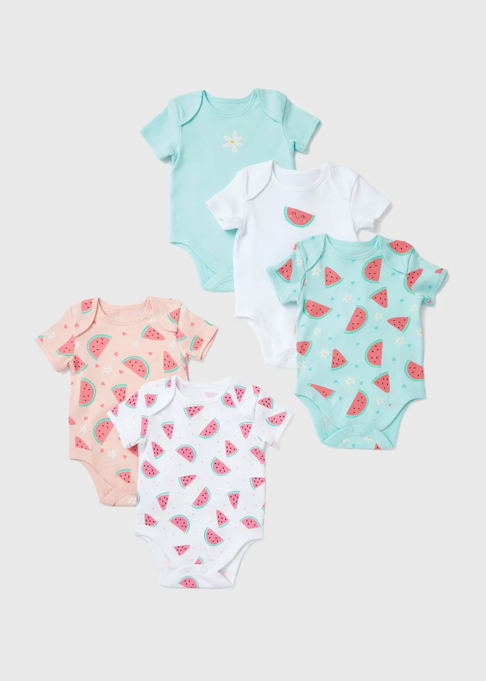 Baby 5 Pack Blue Watermelon Bodysuits (Newborn-23 mths) - 0-3 months Image 1