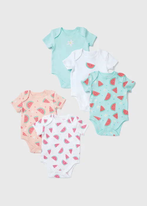 Baby 5 Pack Blue Watermelon Bodysuits (Newborn-23 mths) - 0-3 months Image 1